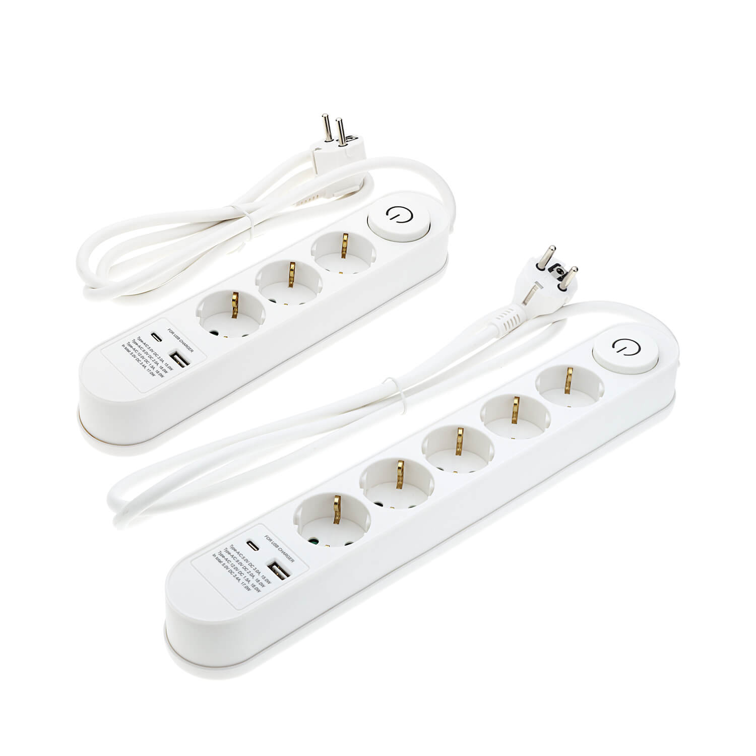 Produžni kabel 3 ili 5 utičnica 1,5 m USB-A / USB-C priključak OPTONICA 7617 7618