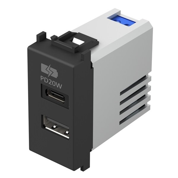 TEM USB C/A punjač 5V 3A PD 20W 1M SB crna