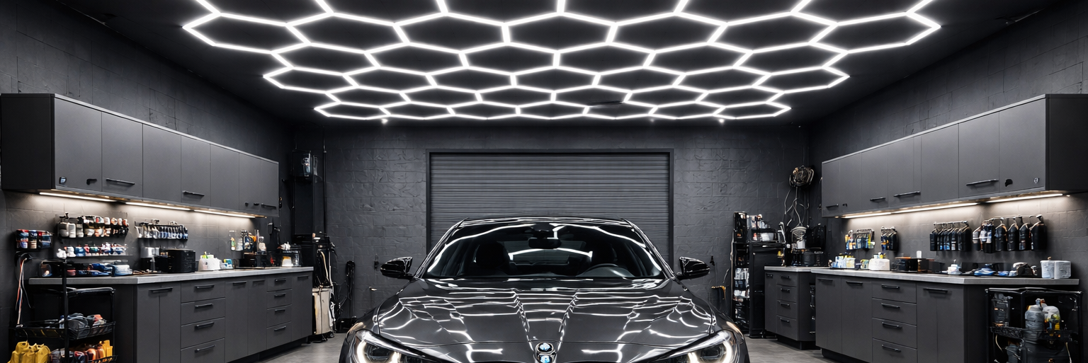 Hexagon LED rasvjeta u garaži